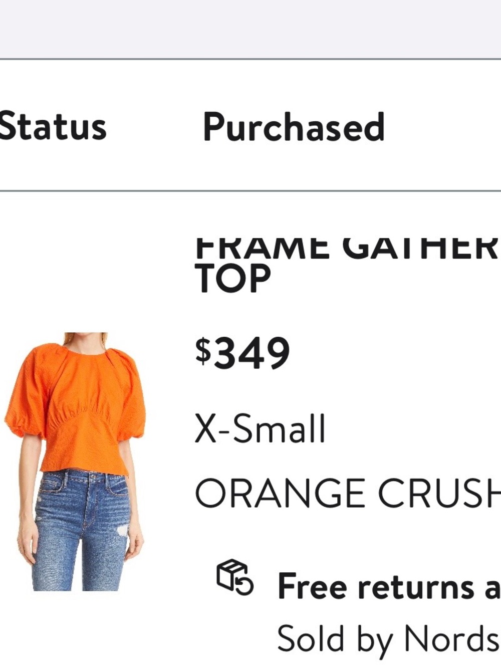 Frame Denim Orange Puff-Sleeve Gathered Top